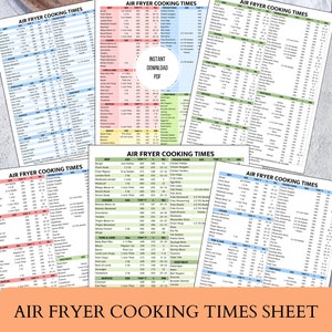 Air Fryer Cooking Time Conversion Chart, Air Fryer Cooking Times Conversion Sheet, Printable Air fryer cheat sheet, kitchen cheat sheet