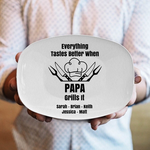 Personalized grilling platter for papa, custom grill master plate, gift for papa from grandkids, fathers day gift, birthday present