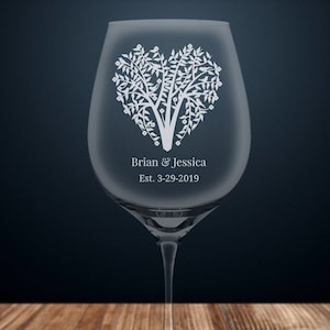 regalo de boda personalizado, ideas de regalos de aniversario personalizados, regalos de boda personalizados, copa de vino de boda, regalo de aniversario del árbol