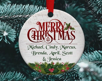 Ornement de famille personnalisé, décoration d'arbre de Noël personnalisée avec des noms, ornements de vacances faits à la main joyeux Noël personnalisés