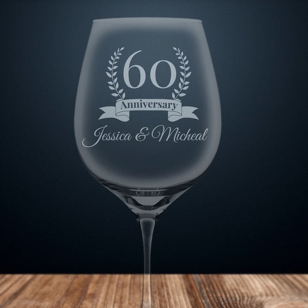 60 year anniversary gift, personalized anniversary gift, 60th anniversary gift, wedding anniversary white red wine glass, 60 years married