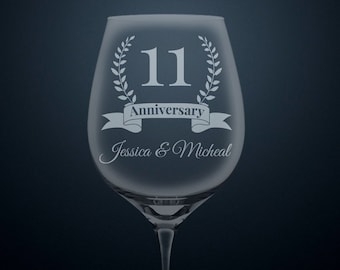 11 year anniversary gift, personalized anniversary gift, 11th anniversary gift, wedding anniversary white red wine glass, 11 years married
