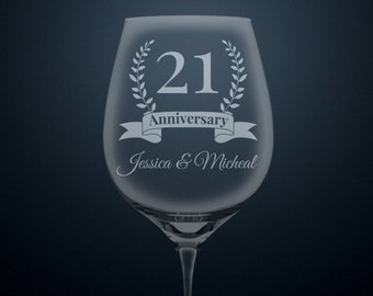 21 year anniversary gift, personalized anniversary gift, 21st anniversary gift, wedding anniversary white red wine glass, 21 years married