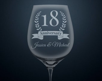 personalized anniversary gift wedding anniversary white red wine glass 18th anniversary gift 18 years married 18 year anniversary gift