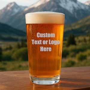 Custom Wedding Pint Glass, Personalized Beer Glass for Groomsmen or Guests, 16oz Laser Engraved Glass, Custom Text or Logo, Wedding Favor