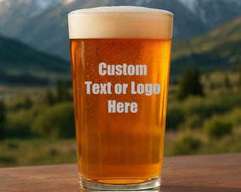 Custom Wedding Pint Glass, Personalized Beer Glass for Groomsmen or Guests, 16oz Laser Engraved Glass, Custom Text or Logo, Wedding Favor