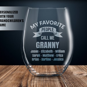 granny gift, personalized granny gift, gift for granny, granny wine glass, granny gift ideas, grandkids names, mother&#39;s day