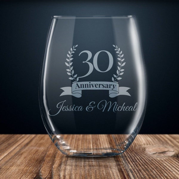 30 year anniversary gift, 30th anniversary gift, personalized anniversary gift, wedding anniversary stemless wine glass, 30 years married