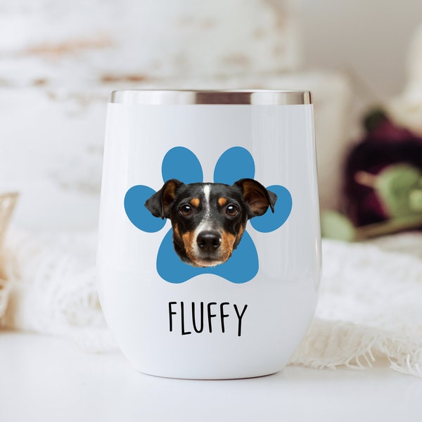 custom dog gift, personalized dog gift, custom dog wine tumbler, personalized dog wine tumbler, dog photo wine tumbler, dog picture tumbler