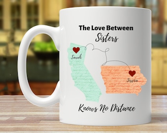 sister gift from sister, personalized sister gift, Custom Long Distance Mug, State To State Mug, Long Distance Gift