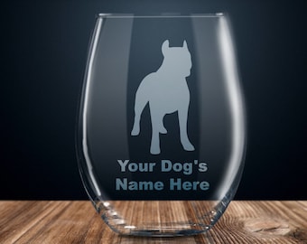 Personalized Bulldog Pet Dog Etched Wine Glass 12.75oz 