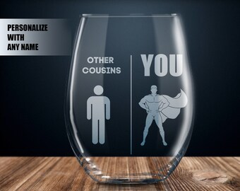 regalo para primo, ideas personalizadas de regalos para primos, regalo para primos para hombres, copa de vino para primos, regalos personalizados para primos, mejor primo de todos los tiempos, copa para primos