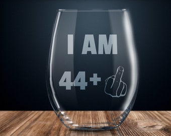 Funny 45th Birthday Wine Glass: Etched Middle Finger, Large Stemless 17oz -  Etsy