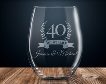 40 year anniversary gift, 40th anniversary gift, personalized anniversary gift, wedding anniversary stemless wine glass, 40 years married