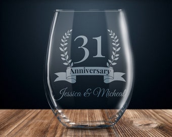 31 year anniversary gift, 31st anniversary gift, personalized anniversary gift, wedding anniversary stemless wine glass, 31 years married