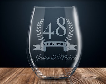 48 Years Husband & Wife Anniversary Gift 48th Wedding Anniversary Wine Glass 