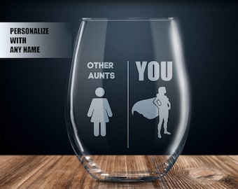 Geschenk für Tante, personalisierte Tante Geschenkideen, Tante Geschenk, Tante Weinglas, beste Tante aller Zeiten, Einhorn Tante Geburtstagsgeschenk Frauen, Muttertag