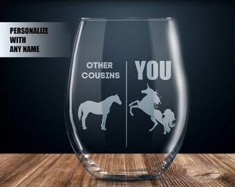 ideas personalizadas de regalos para primos, regalo para primos, regalo para primos, copa de vino para primos, mejor primo de todos los tiempos, regalo de cumpleaños de primo unicornio para mujeres