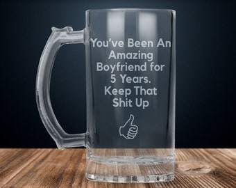 5 year anniversary gift for boyfriend, 5th anniversary gift for him, five year anniversary beer mug, funny anniversary gift men, valentines