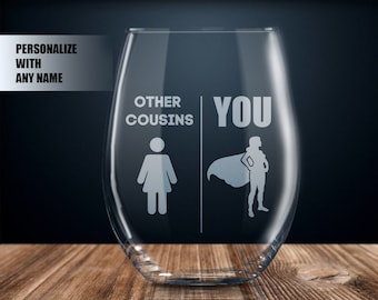 regalo para prima, ideas personalizadas de regalos para primas, regalo para primas, copa de vino para primas, mejor prima de todos los tiempos, regalo de cumpleaños de prima unicornio para mujeres