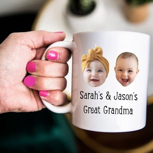 gift for great grandma, photo mug for great grandma, personalized gift for great grandma, grandchild face gift, grandkid face mug