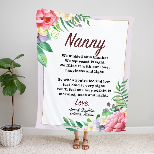 personalized blanket for nanny, nanny gift, nanny blanket, blanket for nanny, nanny blanket personalized, custom grand kids names