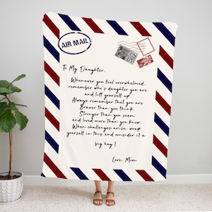 carta a mi hija manta, querida hija manta, manta de correo aéreo personalizada, regalo de mamá a hija, regalo de hija