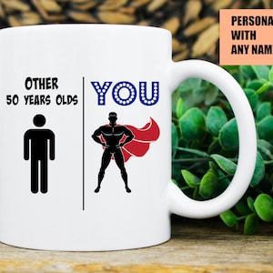 regalo de cumpleaños número 50, 50 años, 50 años de edad, taza de cumpleaños número 50