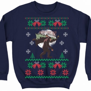 bigfoot ugly christmas sweater, funny christmas sweater for men women, holiday xmas sweatshirt for christmas party, Sasquatch sweater