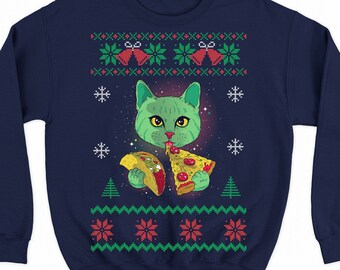 Cat Pizza Taco Ugly Christmas Sweater Cat Pizza Taco Christmas Sweater Funny Cat Pizza Taco Sweater for Women and Men Cat Pizza Taco Xmas Etsy UK