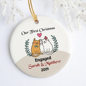 Our first christmas engaged, Personalized Engagement Ornament, marriage proposal gift for couple, custom cats christmas tree decoration