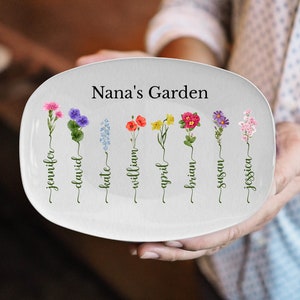 Nana's garden Personalized gift for Nana Gift Mothers Day 2023 birthday present From Grandkids custom birth flower platter grandchild