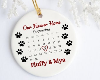 Ornamento de cachorro personalizado, presente de adoção de cães, presente de adoção de gatos, resgate de adoção de animais de estimação, calendário Furever Home, decoração de árvore de natal personalizada