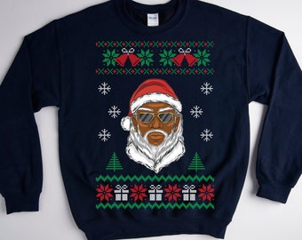 black santa Christmas sweater, ugly christmas sweater, ugly christmas sweater women, ugly christmas sweater men, funny christmas sweatshirt