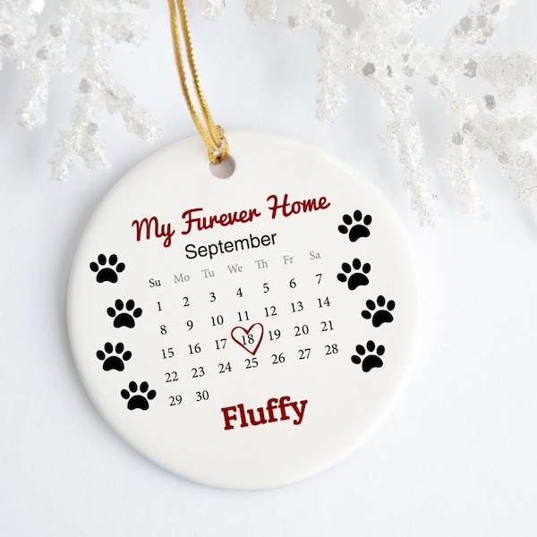 Gepersonaliseerde hond ornament, hond adoptie cadeau, kat adoptie cadeau, huisdier adoptie redding, kalender Furever Home, aangepaste kerstboom decor