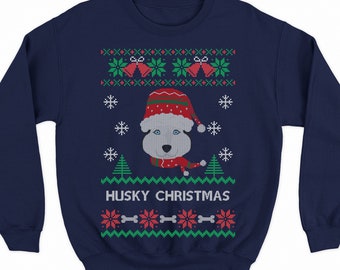 Unisex Christmas Husky B1461 White//Red C5 Baseball T Shirt Xmas Santa Dog Puppy