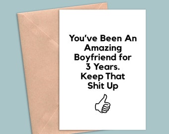 3 Year Anniversary Card For Boyfriend, 3rd Anniversary Gift For Him, Three Year Anniversary Cards, Funny 3 Year Greeting Card Men
