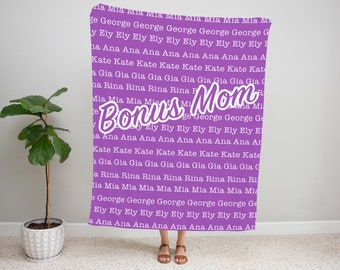 personalized blanket for bonus mom, bonus mom blanket, blanket for bonus mom, bonus mom blanket personalized, custom kids names blanket