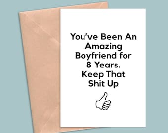 8 Year Anniversary Card For Boyfriend, 8th Anniversary Gift For Him, Eight Year Anniversary Cards, Funny 8 Year Greeting Card Men