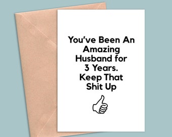 3 Year Anniversary Card For Husband, 3rd Anniversary Gift For Him, Three Year Anniversary Cards, Funny 3 Year Greeting Card Gift For Men