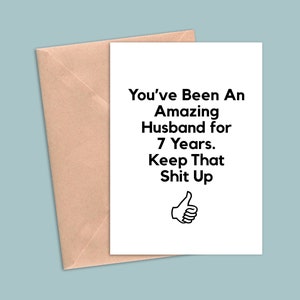 7 Year Anniversary Card For Husband, 7th Anniversary Gift For Him, Seven Year Anniversary Cards, Funny 7 Year Greeting Card Gift For Men