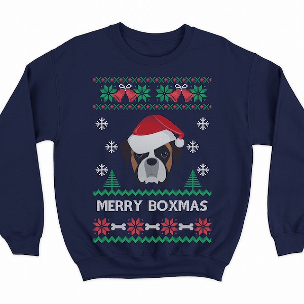 boxer ugly Christmas sweater, boxer dog Christmas sweater, plus size christmas sweater for women and men, funny xmas sweatshirt