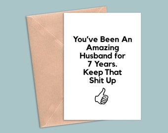 7 Year Anniversary Card For Husband, 7th Anniversary Gift For Him, Seven Year Anniversary Cards, Funny 7 Year Greeting Card Gift For Men