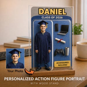 Personalized Graduation gift for son, custom Action Figure Portrait, Senior Class of 2026 memories