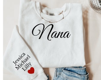 Personalized nana Sweatshirt with grandkids Names on Sleeve, Custom Mothers Day Gift, Birthday Gift for nana, grandchildrens initials