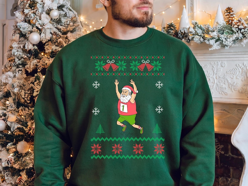 santa marathon ugly Christmas sweater, santa running Christmas sweater, funny santa runner sweater for women and men, santa jogging shirt image 2