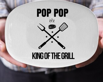 Personalized grilling platter for pop pop, custom grill master plate, gift for pop pop from grandkids, fathers day gift, king of the grill