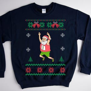 santa marathon ugly Christmas sweater, santa running Christmas sweater, funny santa runner sweater for women and men, santa jogging shirt image 4
