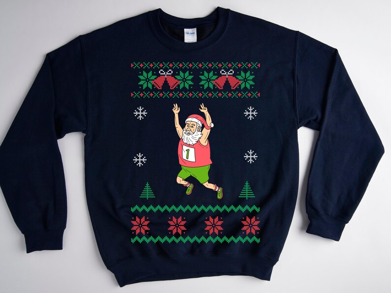santa marathon ugly Christmas sweater, santa running Christmas sweater, funny santa runner sweater for women and men, santa jogging shirt image 4