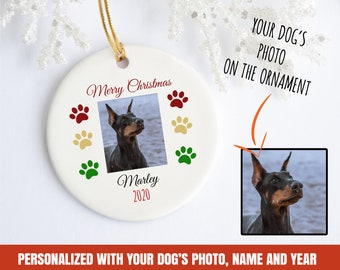 personalized doberman christmas ornament, doberman christmas ornament, custom doberman ornament